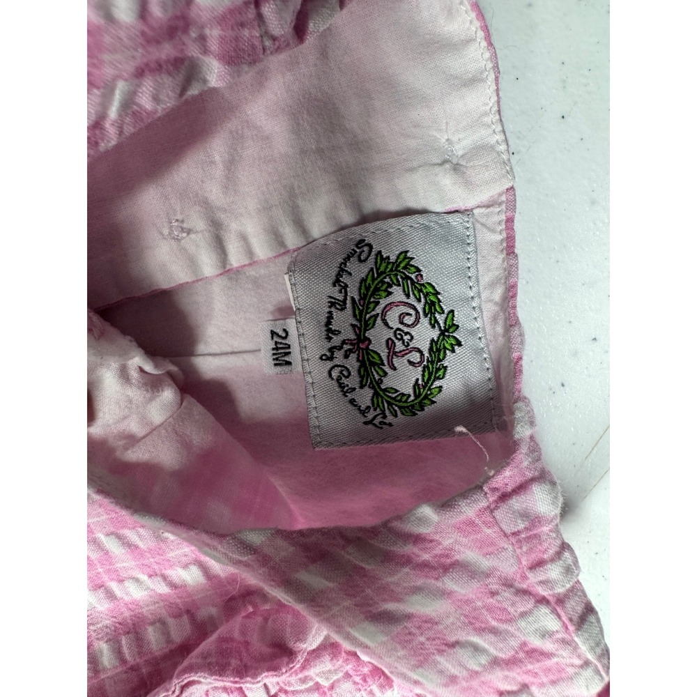 Cecil and Lou Toddler Girls Pink Gingham Seersucker Monogram Ruffle Dress 24M - Picture 5 of 6